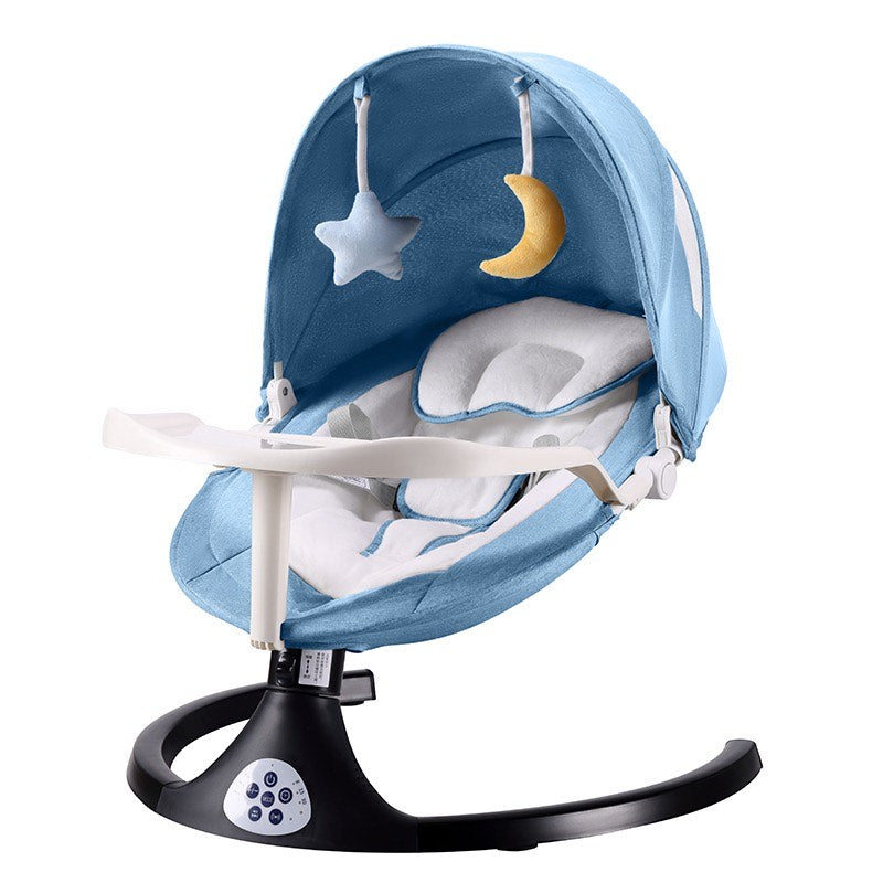 Baby Swing for Infants, 5 Speed Electric Bluetooth Baby Rocker for Newborn, 3 Timer Settings & 10 Pre-Set Lullabies, Portable Baby Rocker with Tray and Remote Control for 5-26 lbs, 0-12 Months,Blue