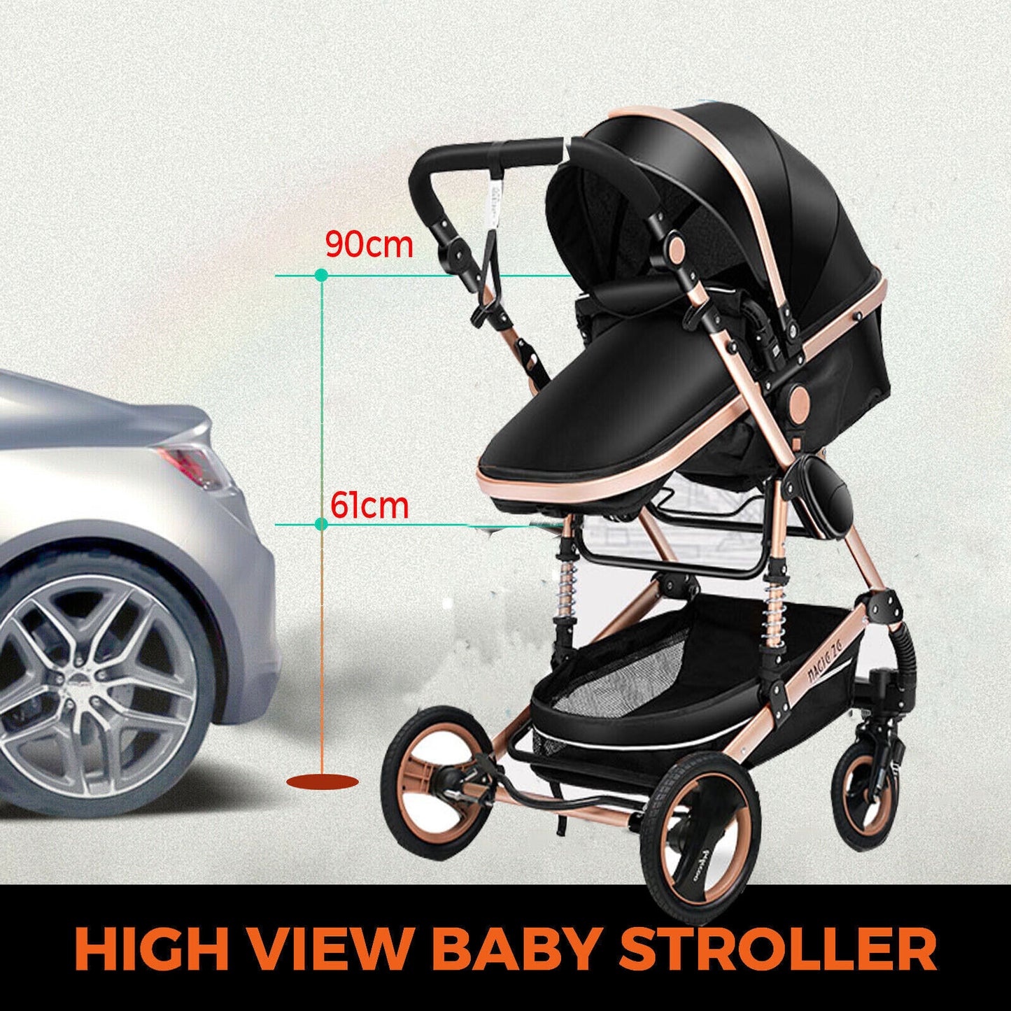 Reversible Baby Pram Stroller Bassinet Shock Absorbers Jogger Push Chair 9 in 1