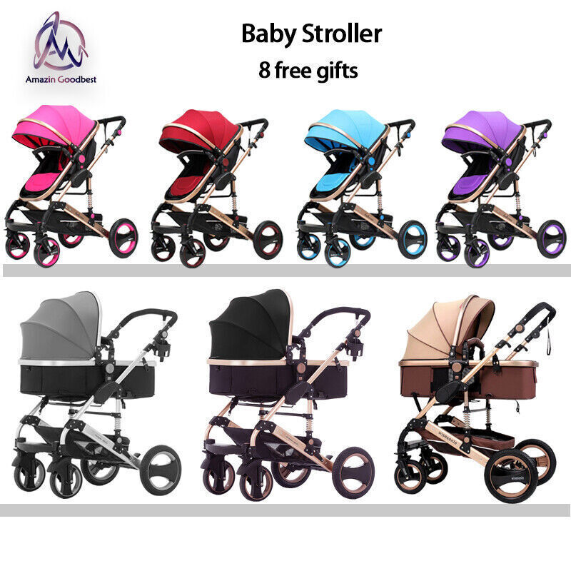 Reversible Baby Pram Stroller Bassinet Shock Absorbers Jogger Push Chair 9 in 1