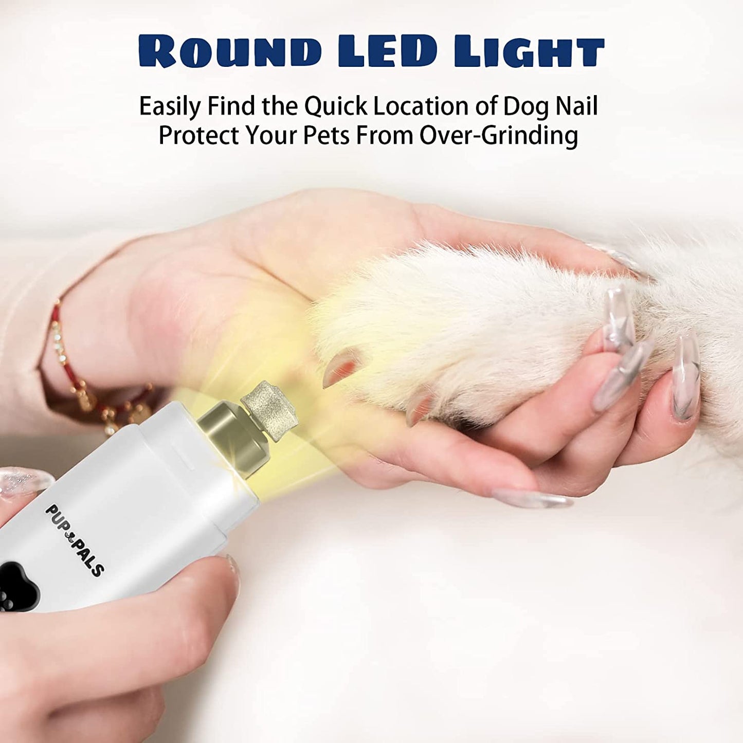 Dog Nail Grinder, Upgraded Quiet 2 Speed, Painless Clippers with 5 Led Light, Rechargeable Pet Grooming & Smoothing Trimmer