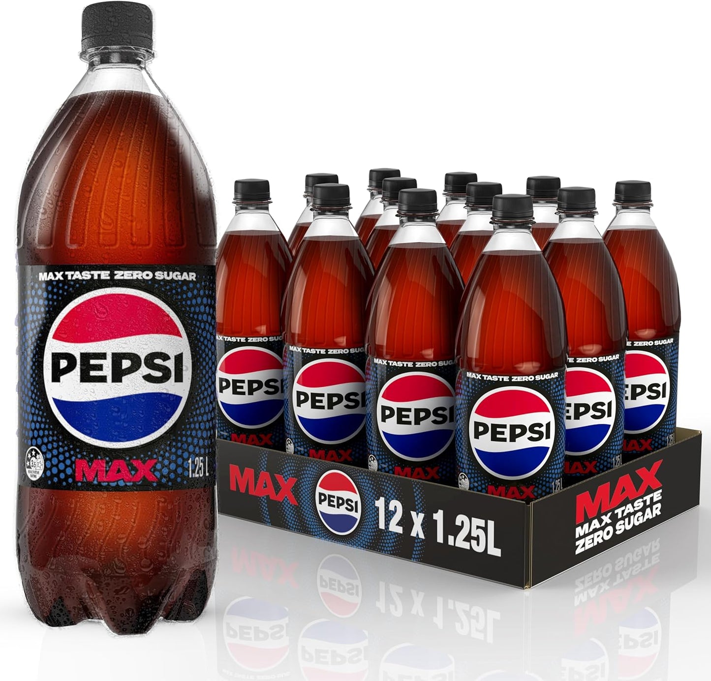 Pepsi Max Zero Sugar Cola Soft Drink, 12 x 1.25L
