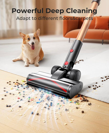 Laresar Cordless Vacuum Cleaner UItra7,45KPa/550W Stick Vacuum,Max 60Mins with Touchscreen,Wall-Mounted Charging,Self-Standing Upright Vacuum,for Pet Hair/Hardfloor/Carpet