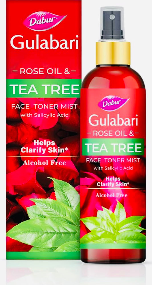 Dabur Gulabari Rose Oil & Tea Tree Face Toner Mist & Rosewater with Salicylic Acid - 200ml | Treats breakouts, blackheads, and whiteheads | Tightens and Refines Pores | Alcohol free