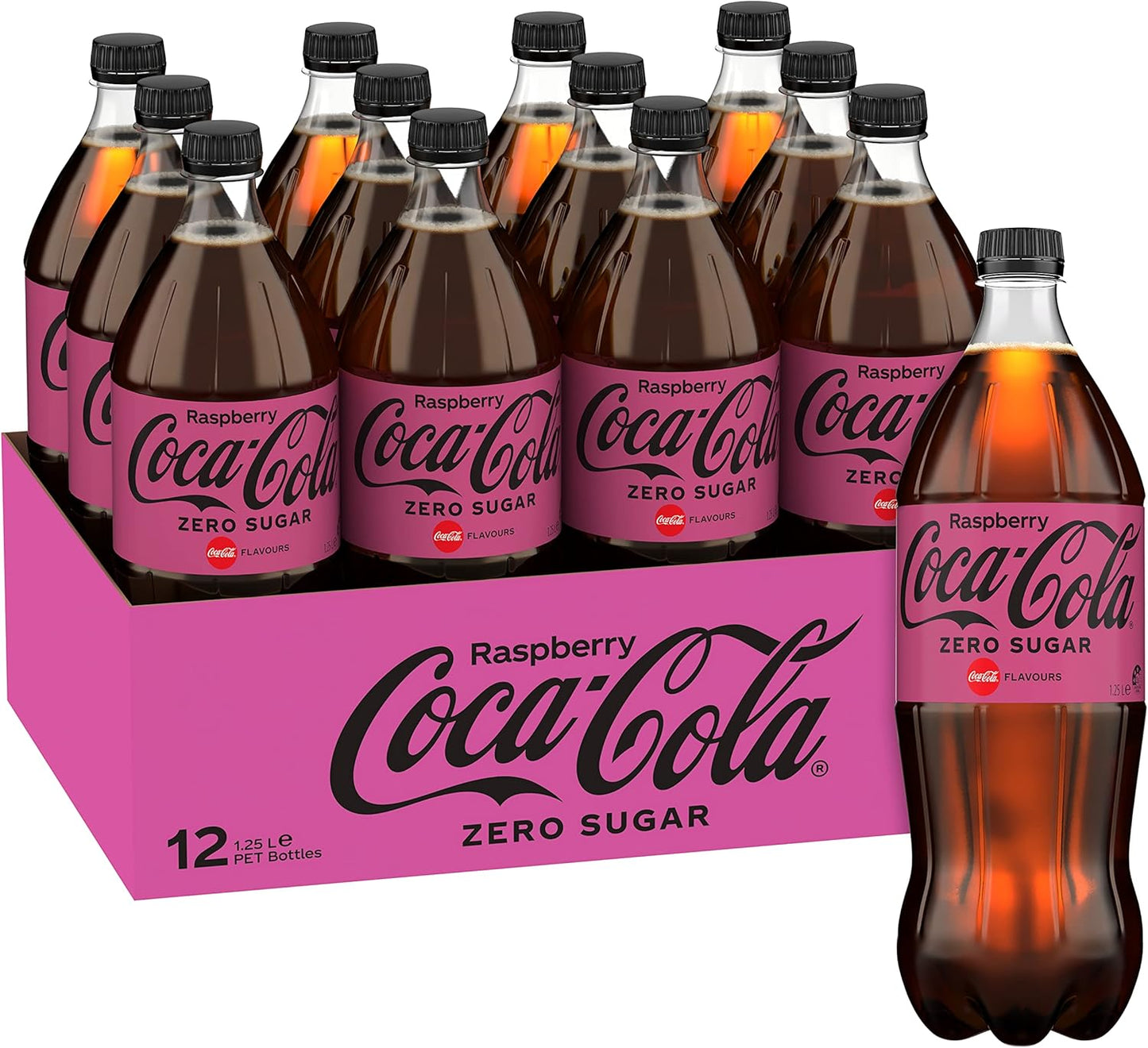 Coca-Cola Zero Sugar Raspberry Soft Drink Multipack Bottles 12 x 1.25L