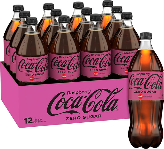 Coca-Cola Zero Sugar Raspberry Soft Drink Multipack Bottles 12 x 1.25L