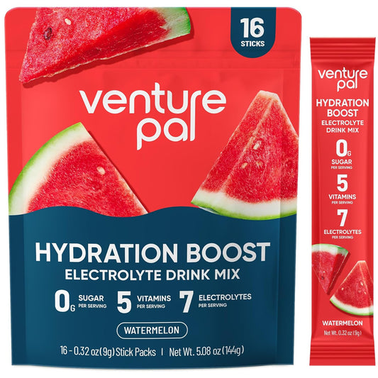Venture Pal Sugar Free Electrolyte Powder Packets - Liquid Daily IV Hydration Packets for Rapid Rehydration | 7 Electrolytes & 5 Vitamins | Keto Friendly | Non-GMO | Vegan | Fast Dissolve | 16 Sticks