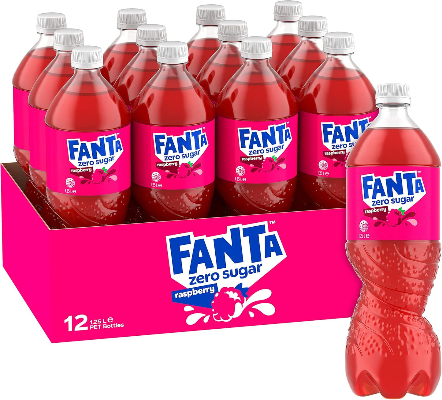 Fanta Raspberry Zero Sugar Soft Drink Multipack Bottles 12 x 1.25L