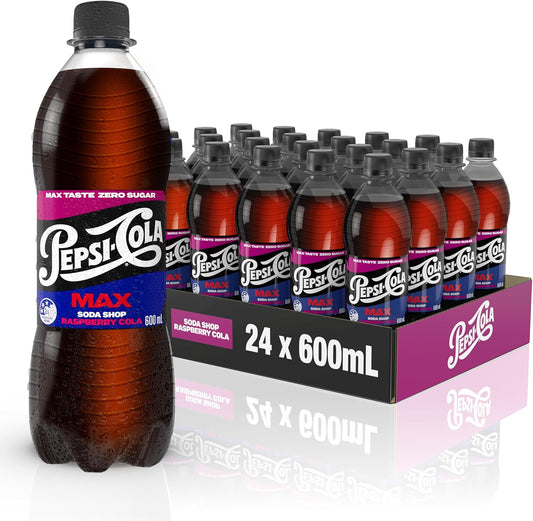 Pepsi Max Soda Raspberry Soft Drink 600 ml (Pack of 24)