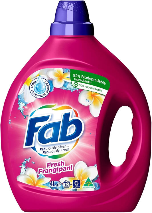 Fab Fresh Frangipani Front and Top Loader Laundry Liquid Detergent 4 Litre
