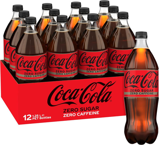 Coca-Cola Zero Sugar Caffeine Free Soft Drink Multipack Bottles 12 x 1.25L