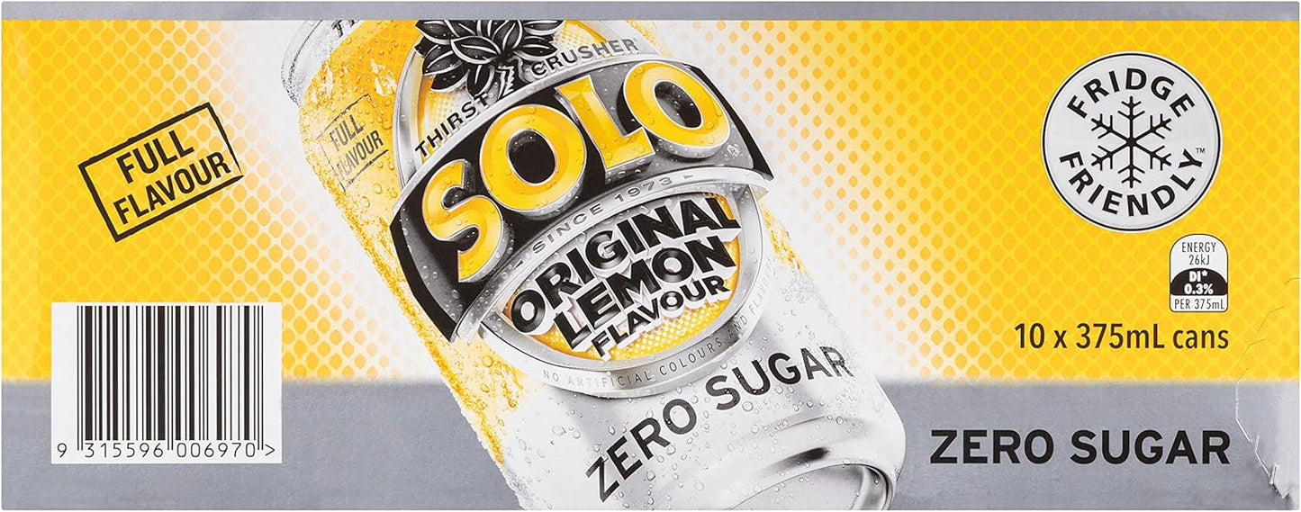 Solo Zero Sugar Soft Drink Can, 10 x 375ml