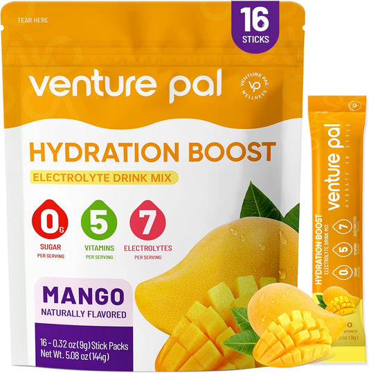 Venture Pal Sugar Free Electrolyte Powder Packets - Liquid Daily IV Hydration Packets, 16 Sticks