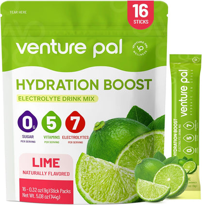 Venture Pal Sugar Free Electrolyte Powder Packets - Liquid Daily IV Hydration Packets ,16 Sticks