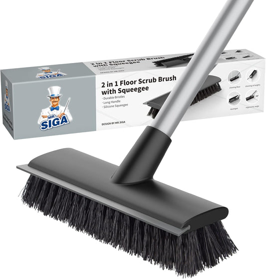 MR.SIGA Floor Scrub Brush with Long Handle, 2 in 1