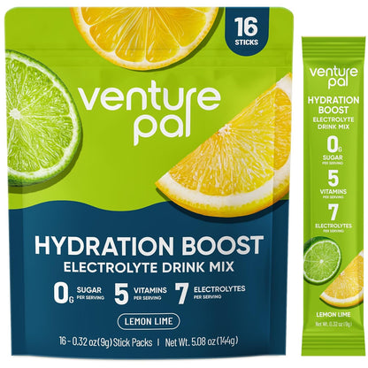 Venture Pal Sugar Free Electrolyte Powder Packets - Liquid Daily IV Hydration Packets for Rapid Rehydration | 7 Electrolytes & 5 Vitamins | Keto Friendly | Non-GMO | Vegan | Fast Dissolve | 16 Sticks