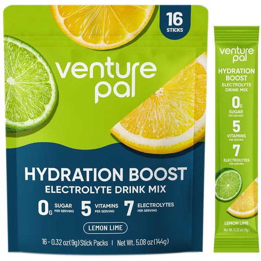 Venture Pal Sugar Free Electrolyte Powder Packets - Liquid Daily IV Hydration Packets for Rapid Rehydration | 7 Electrolytes & 5 Vitamins | Keto Friendly | Non-GMO | Vegan | Fast Dissolve | 16 Sticks