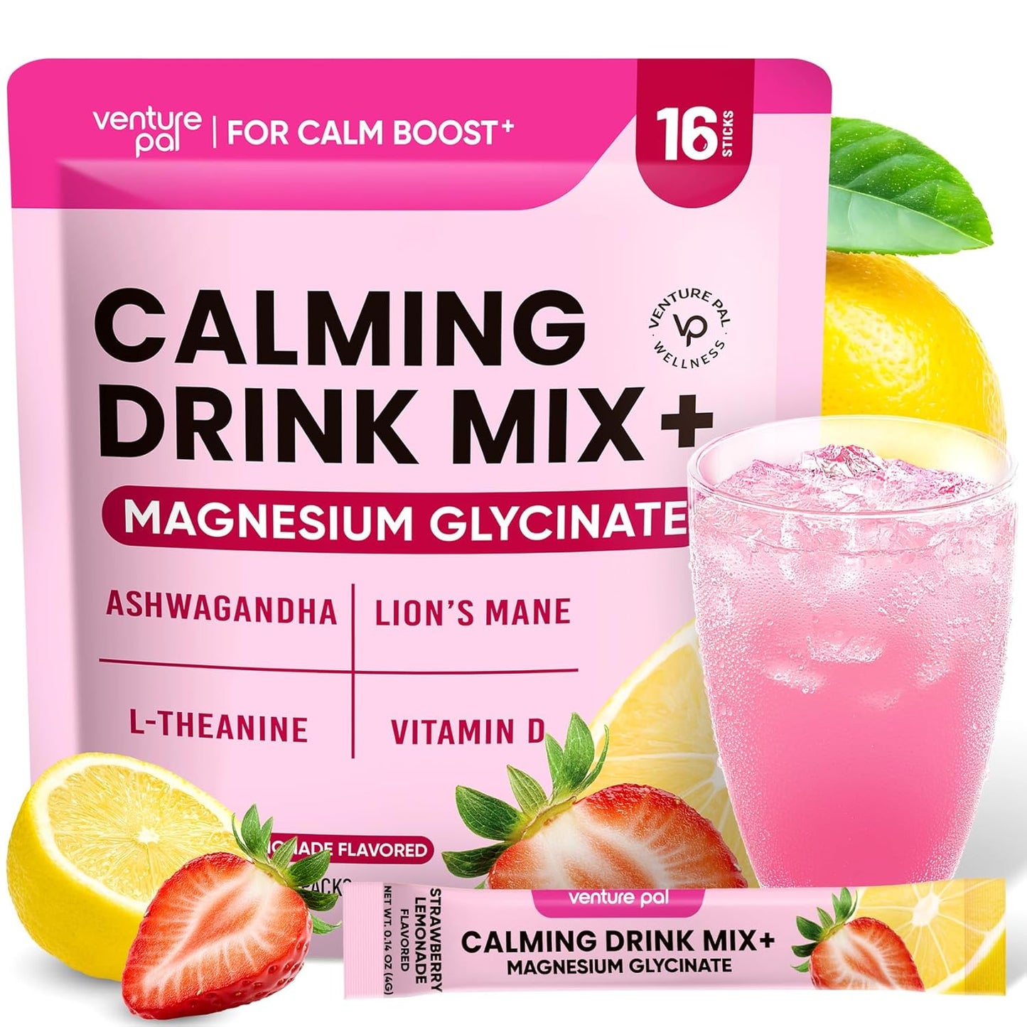 Venture Pal Calming Powdered Drink Mix, Magnesium Glycinate, Ashwagandha,sugar free