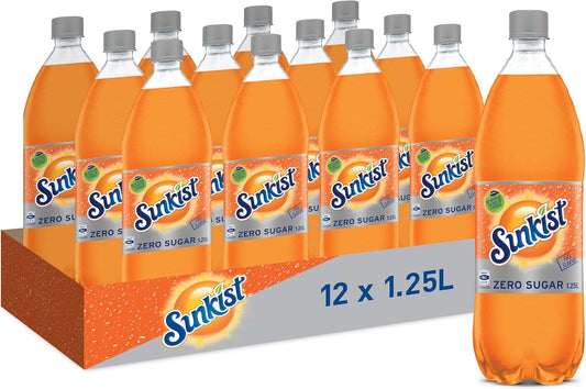 Sunkist Zero Sugar Soft Drink, 12 x 1.25L