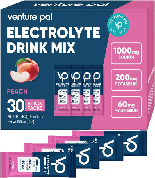 Venture Pal High Sodium Sugar-Free Electrolyte Powder Packets - Hydration Packets with Sodium, Potassium & Magnesium | Zero Calories | Vegan, Keto, and Paleo Friendly | 30 Sticks