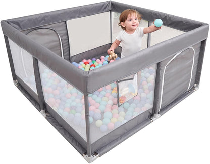 PandaEar Grey Baby Playpen, Large Playpen for Toddlers, Sturdy Baby Play (127×127 cm)