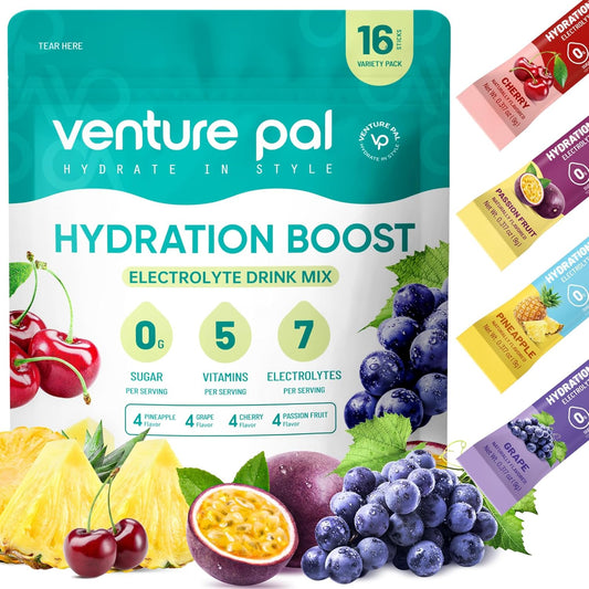 Venture Pal Sugar Free Electrolyte Powder Packets -| Non-GMO | Certified Vegan | 16 Sticks