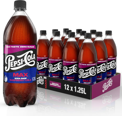 Pepsi Max Soda Raspberry Flavoured Soft Drink 1.25 Litre (Pack of 12)