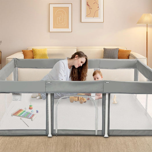 Bopeep Kids Playpen, Foldable Baby Fence, Toddler Play Yards for Indoor & Outdoor, Grey (120cm x 180cm x 65cm)