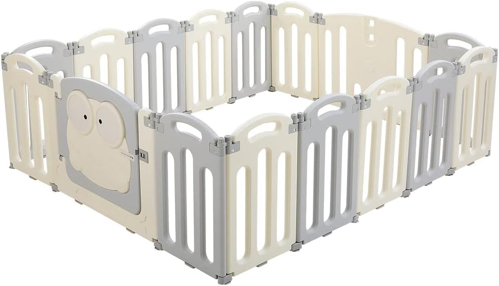 Keezi Baby Playpen, 16 Panels Babies Play Pen Toddlers Fence,Grey