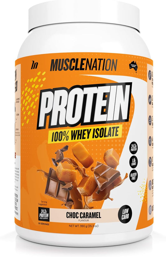 Muscle Nation Choc Caramel Flavour Whey Protein Isolate 990g (30 Serves)