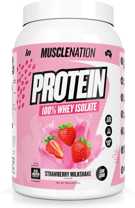 Muscle Nation Strawberry Milkshake Flavour Whey Protein Isolate 990g (30 Serves)