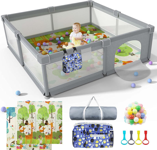 Baby Playpen 79" X 71", LUTIKIANG Play Yard for Babies and Toddlers with Mat, Safety Extra Large Baby Fence ,Zipper Gate.