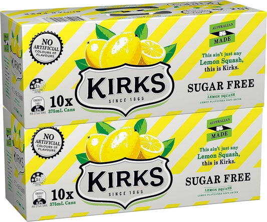 Kirks Lemon Squash Sugar Free Soft Drink Multipack Cans 20 x 375 mL