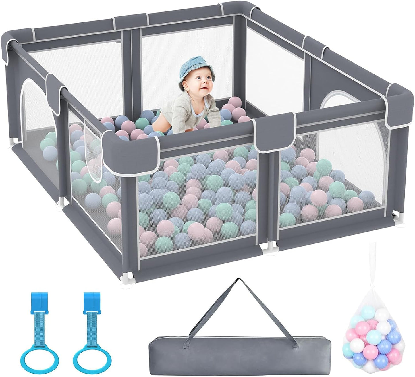 Advwin Baby Playpen 185 × 155cm,Large Playpen for Toddler (Gray)