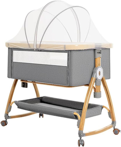 PlayPals 3-in-1 Baby Cot with Mattress, Baby Bassinet with 6 Height Adjustable, 0-18 Months Old