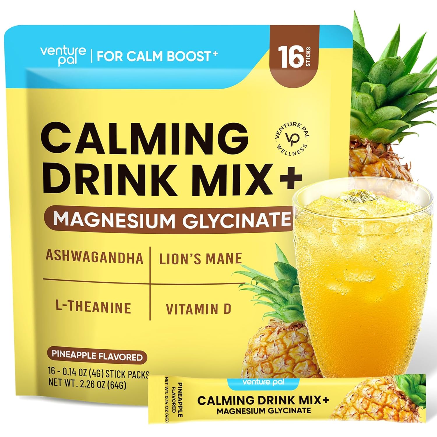 Venture Pal Calming Powdered Drink Mix, Magnesium Glycinate, Ashwagand ...