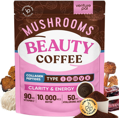 Venture Pal Premium Adaptogenic Mushroom Coffee with Multi Collagen,30 Servings