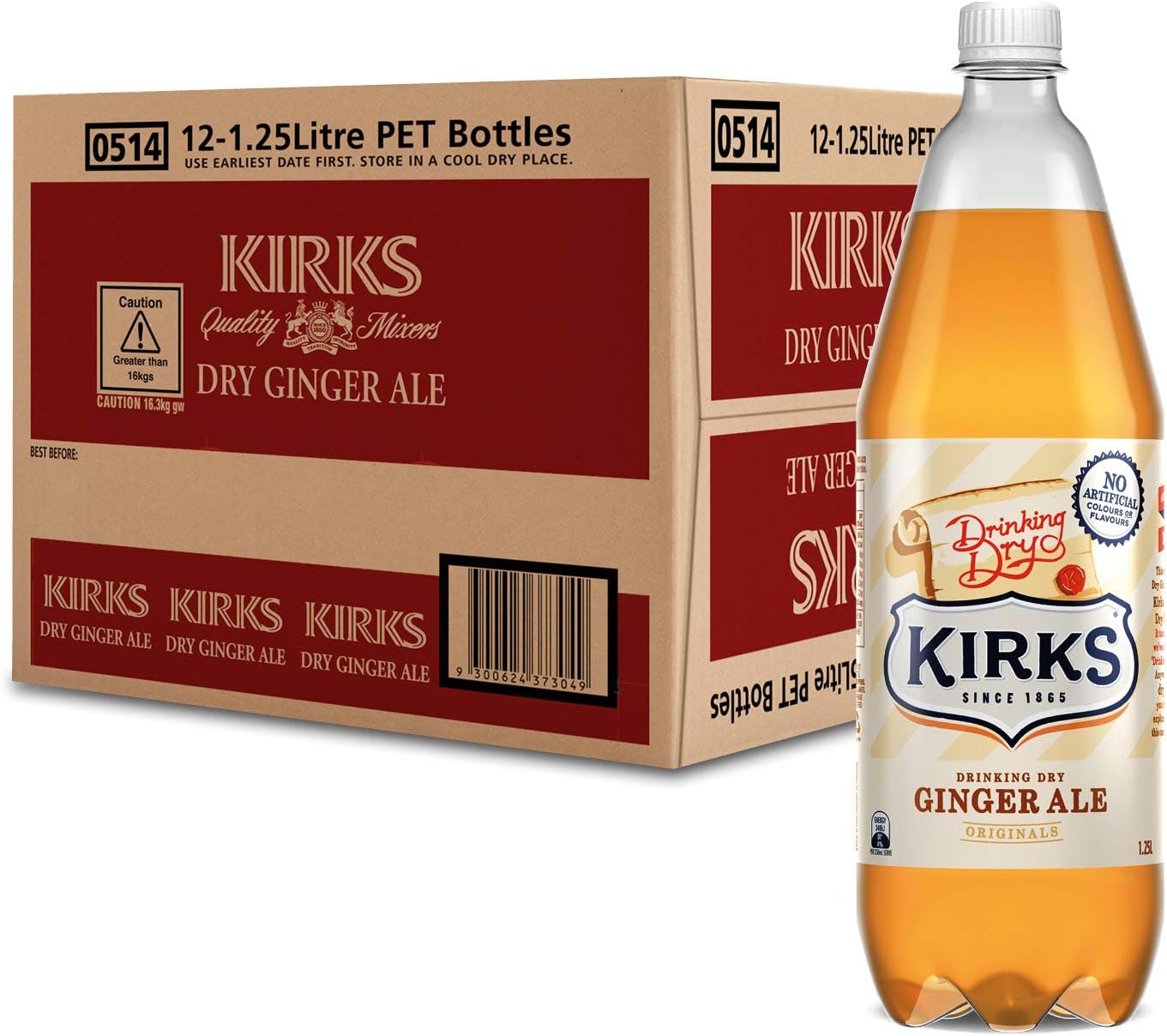 Kirks Dry Drinking Ginger Ale Soft Drink Multipack Bottles 12 x 1.25L