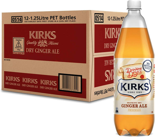 Kirks Dry Drinking Ginger Ale Soft Drink Multipack Bottles 12 x 1.25L