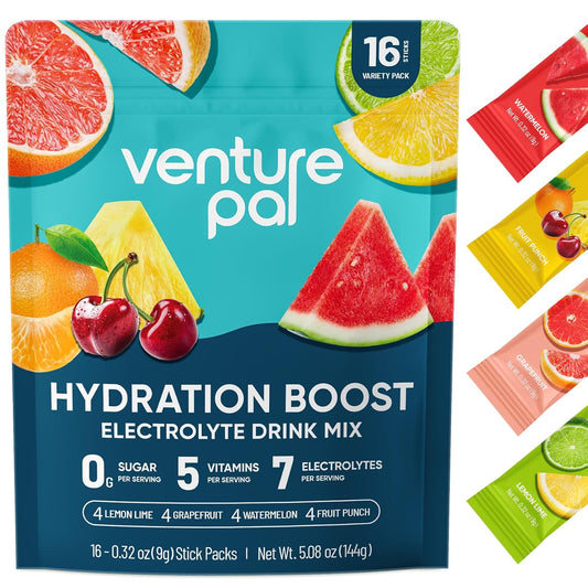 Venture Pal Sugar Free Electrolyte Powder Packets - Liquid Daily IV Hydration Packets for Rapid Rehydration,16 Sticks