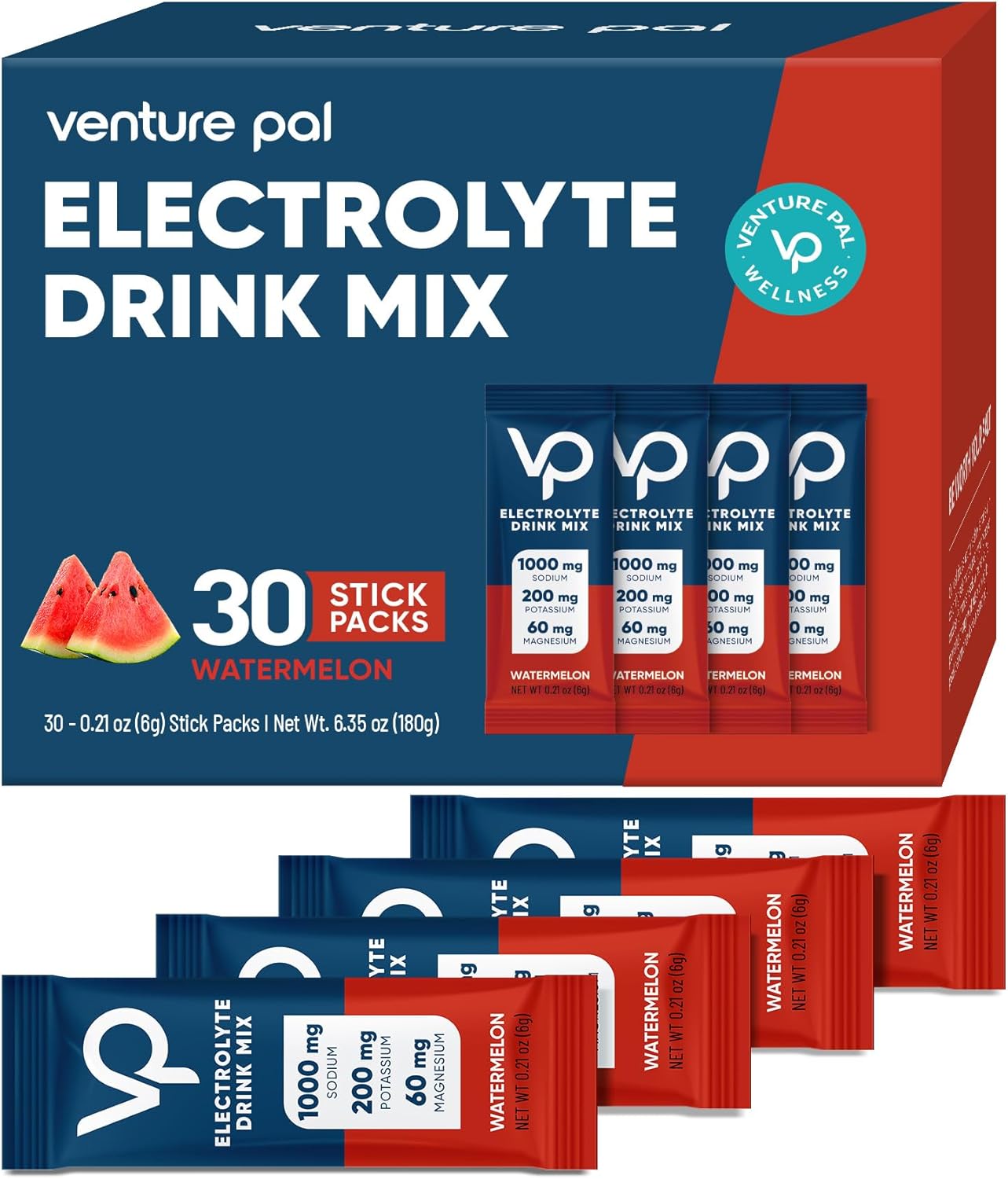 Venture Pal High Sodium Sugar Free Electrolytes Powder Packet - Zero Calories- 30 Sticks