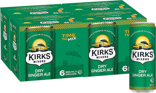 Kirks Mixers Dry Drinking Ginger Ale Soft Drink Mini Cans Multipack 24 x 250 mL
