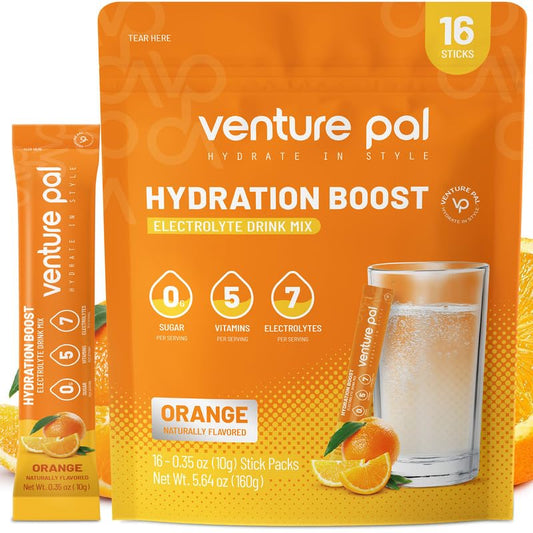Venture Pal Sugar Free Electrolyte Powder Packets - Liquid Daily IV Drink Mix for Rapid Hydration & Party Recovery | 5 Vitamins & 7 Electrolytes| Keto Friendly | Non-GMO | Certified Vegan | 16 Sticks
