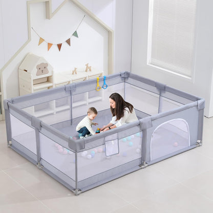 Baby Playpen, Playpens for Babies, Large Playard for Toddlers, Recreation Area (Gray, 205 * 185cm)