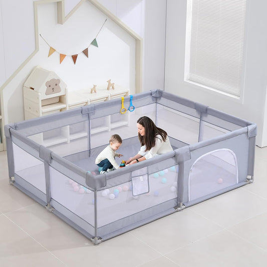 Baby Playpen, Playpens for Babies, Large Playard for Toddlers, Recreation Area (Gray, 205 * 185cm)