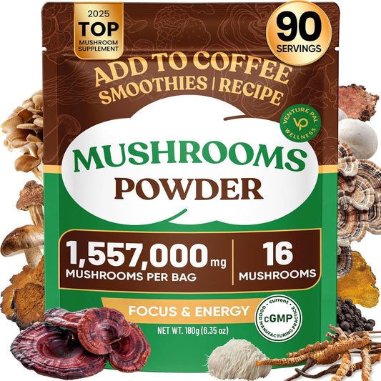 Venture Pal 16 in 1 Mushroom Powder (90 Servings) - 1,557,000mg Mushroom Coffee