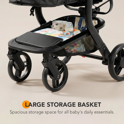 Luxury High Landscape Baby Stroller & Bassinet Travel System | One-Button Fold | High View | Baby Glide Black Stroller