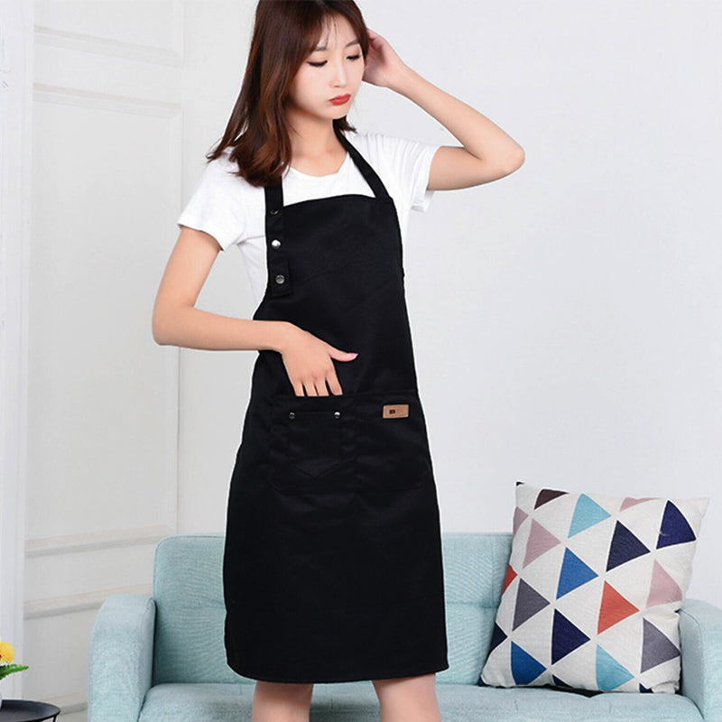 Washable Canvas Butcher and Server Kitchen Cooking Apron Café Uniform Apron with Pockets_12