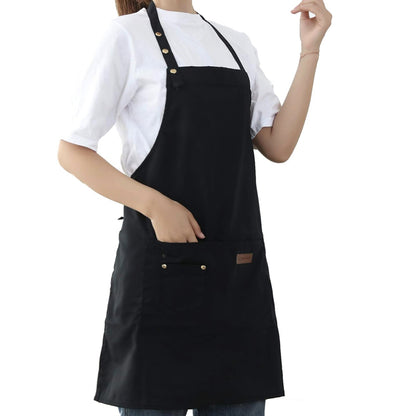 Washable Canvas Butcher and Server Kitchen Cooking Apron Café Uniform Apron with Pockets_13