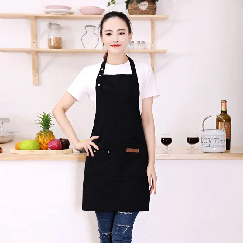 Washable Canvas Butcher and Server Kitchen Cooking Apron Café Uniform Apron with Pockets_5