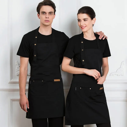 Washable Canvas Butcher and Server Kitchen Cooking Apron Café Uniform Apron with Pockets_3
